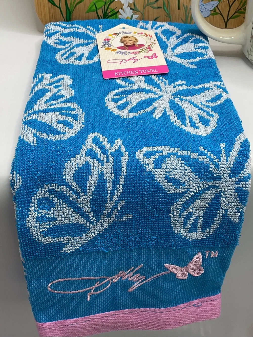 Dolly Wildflowers Bamboo Board & Floral Mug Gift Set with Blue Butterfly Towel